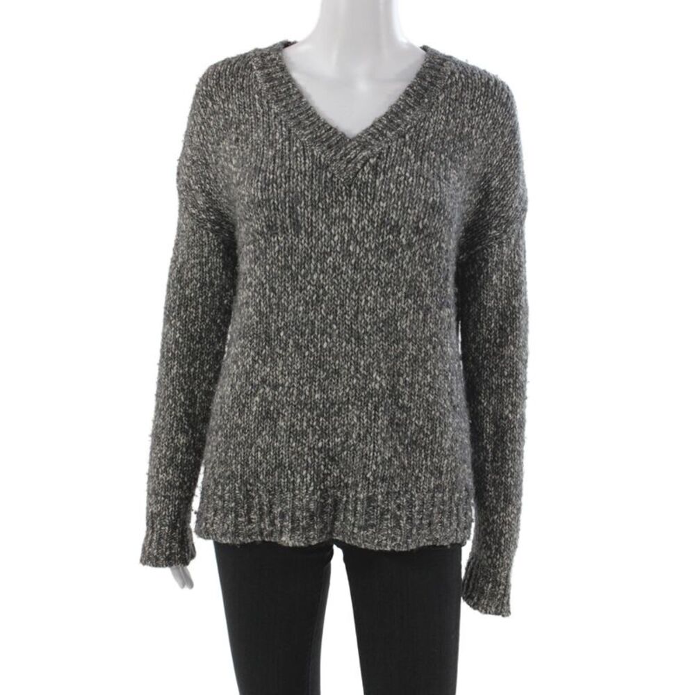 Theory Women Gray V-Neck Pullover Sweater Long Sleeve Size 0P